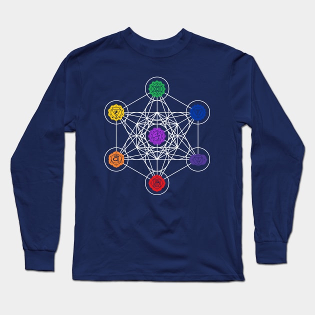 Metatron’s Cube Chakras Long Sleeve T-Shirt by Nirvanax Studio